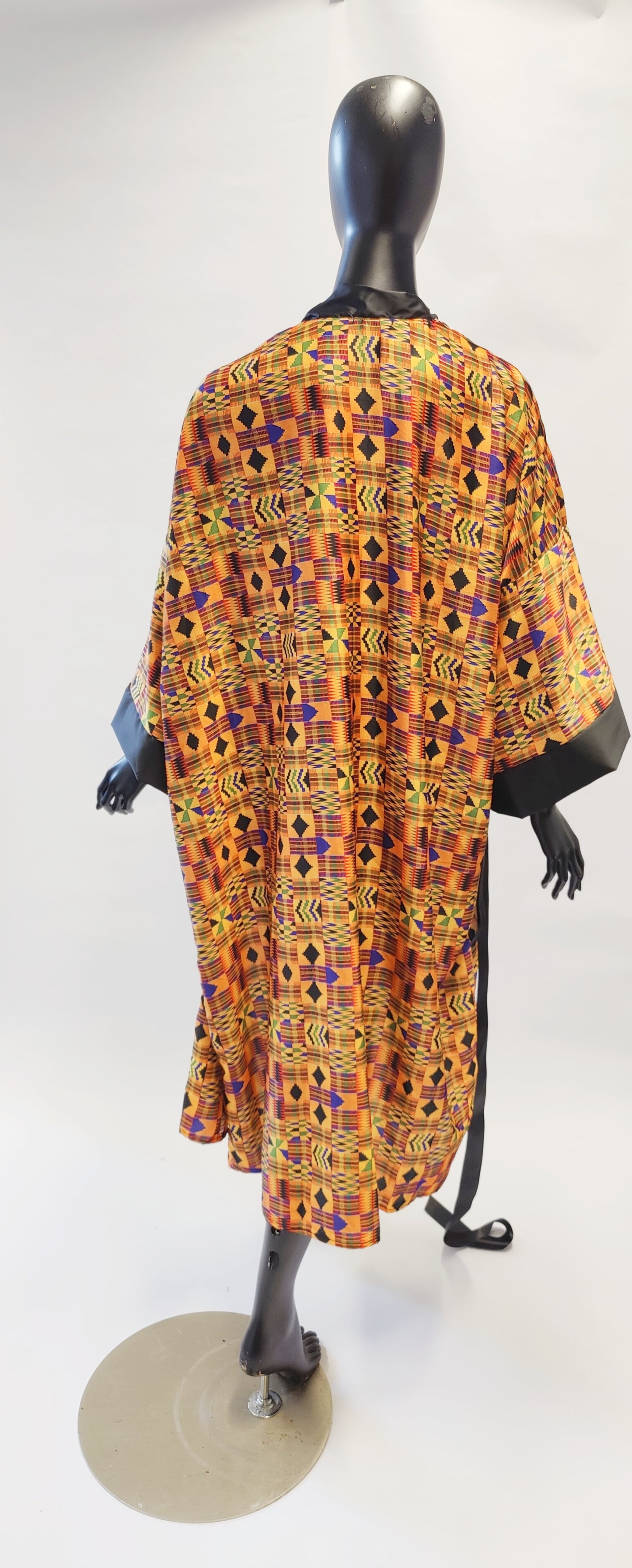 Nefertari Kente Print Satin Dressing Gown Kimono Robe