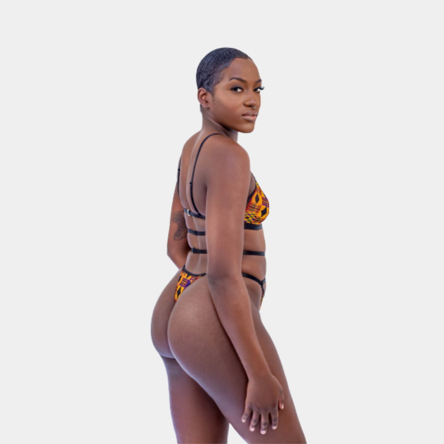 Yoko Harness Kente Print Mesh Thong
