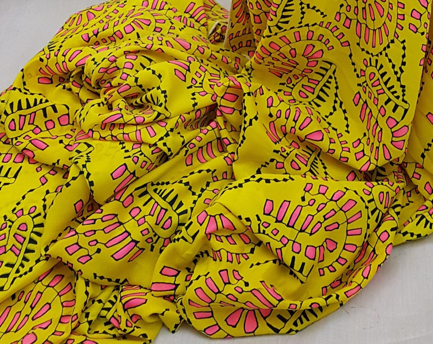 Yellow and Pink Abstract Print Georgette Crepe Fabric