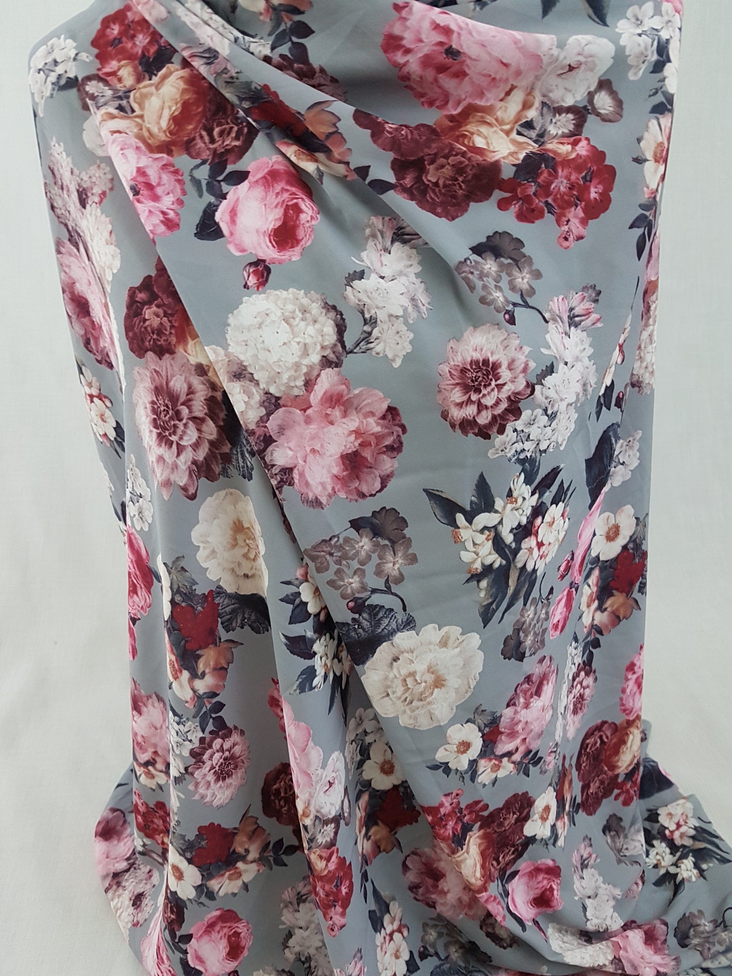 Grey Flowers Print Georgette Fabric