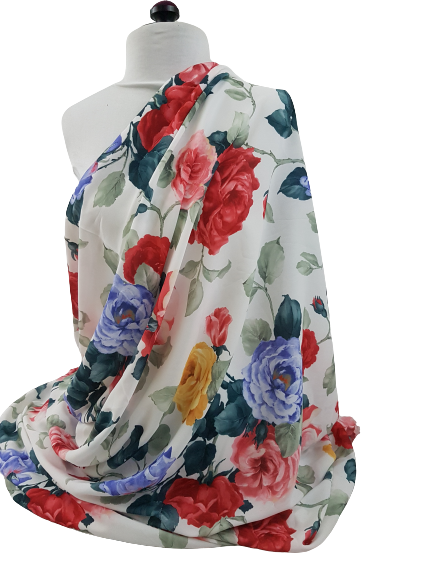 White with Flowers Print Georgette Fabric