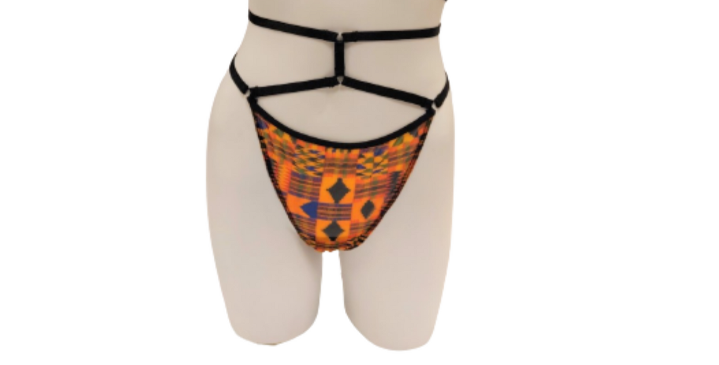 Yoko Harness Kente Print Mesh Thong