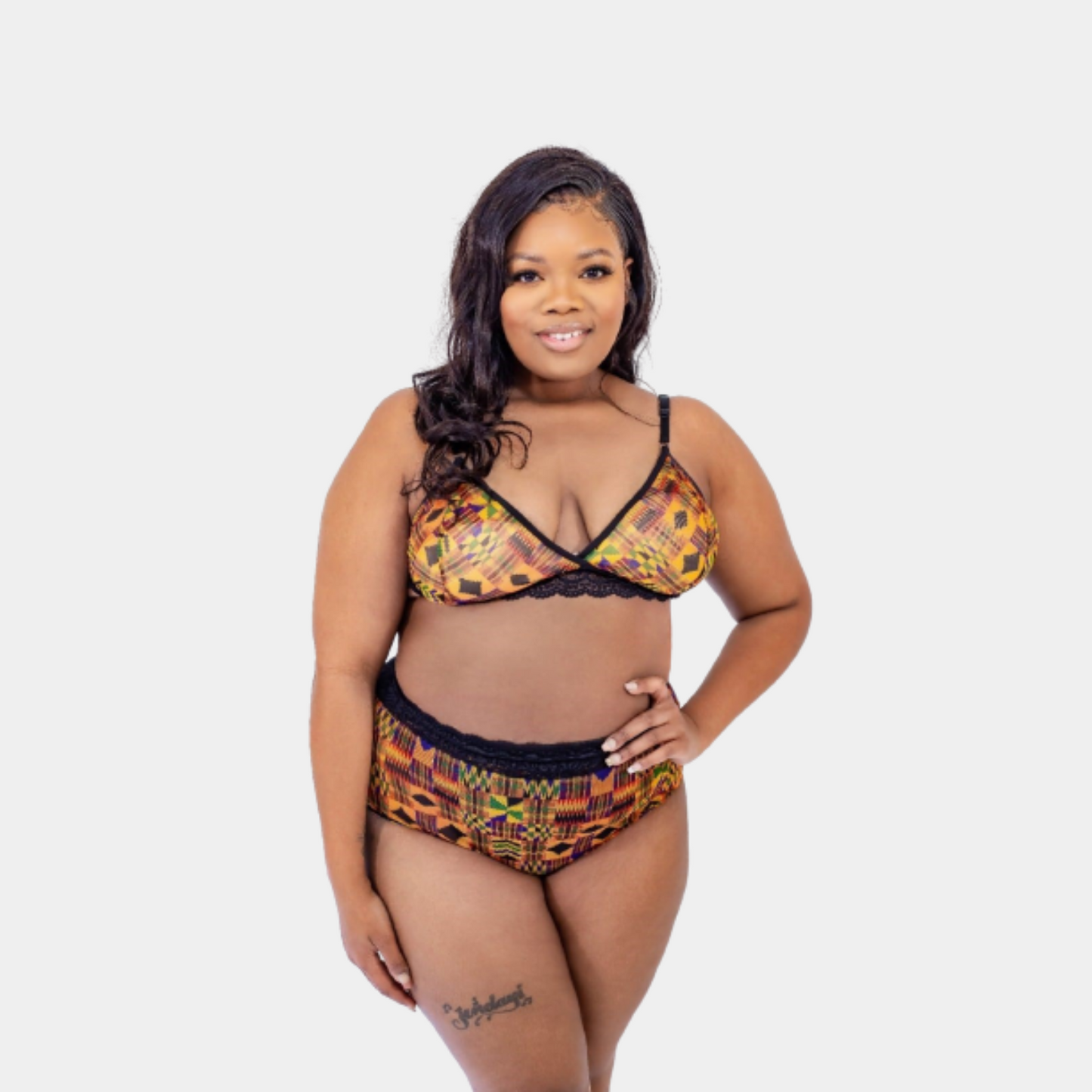 Nandi Keyhole Lace and Kente Print Mesh Briefs
