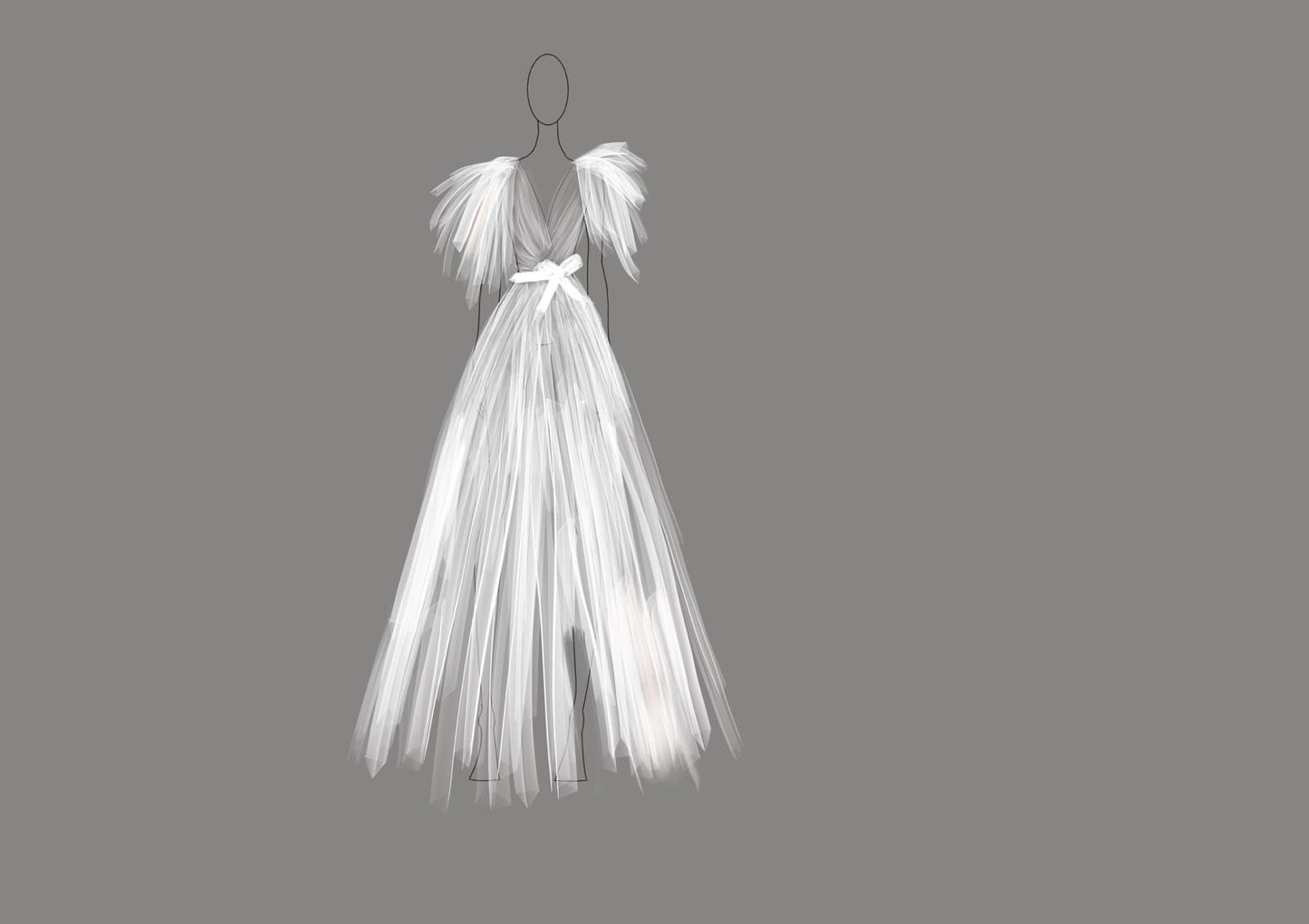 LOVELEIGH - Tulle Handsewn Butterfly Infinity Sleeves Luxury Bridal Robe
