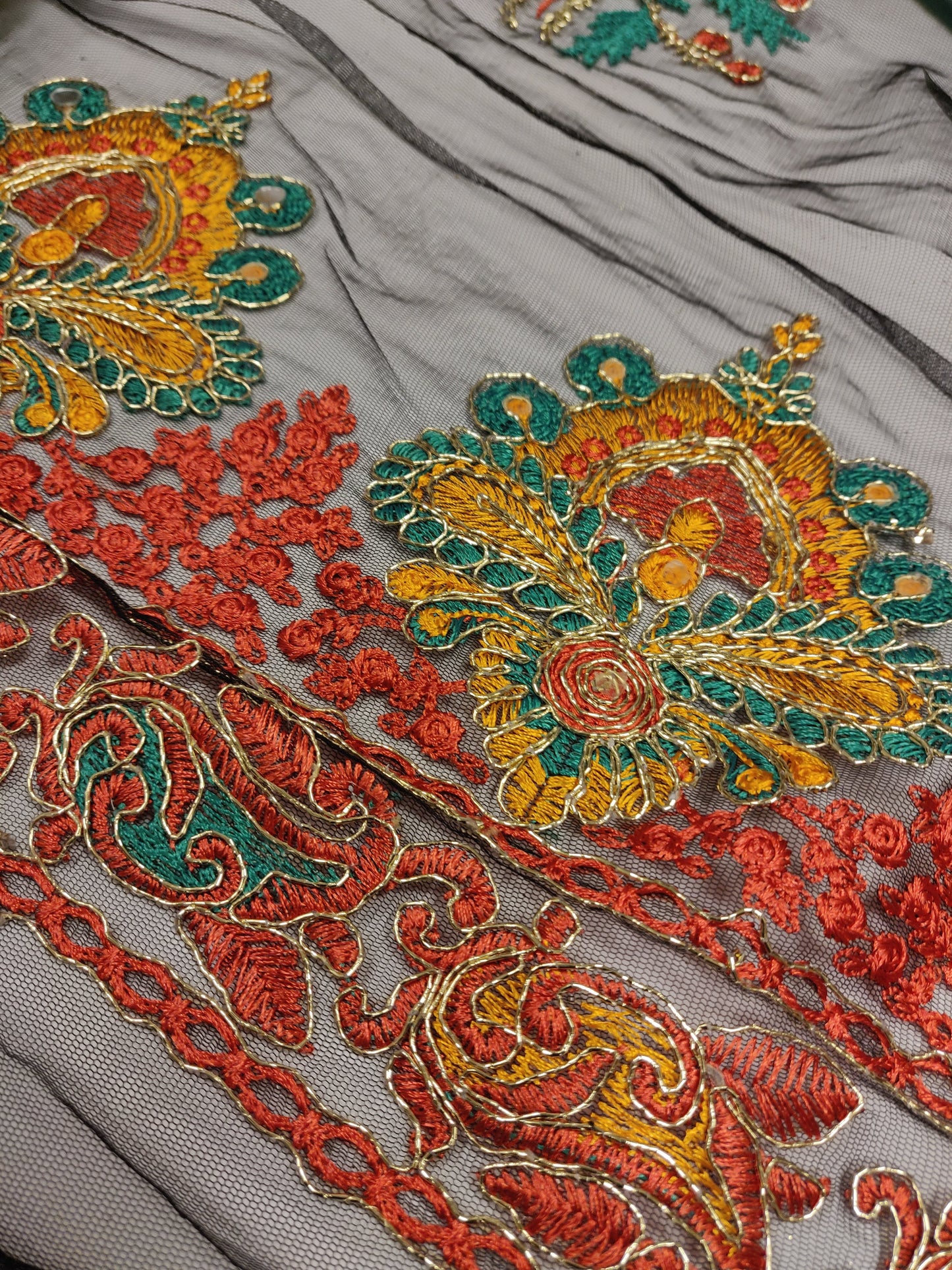 Black Embroidered Tulle Net Lace Fabric