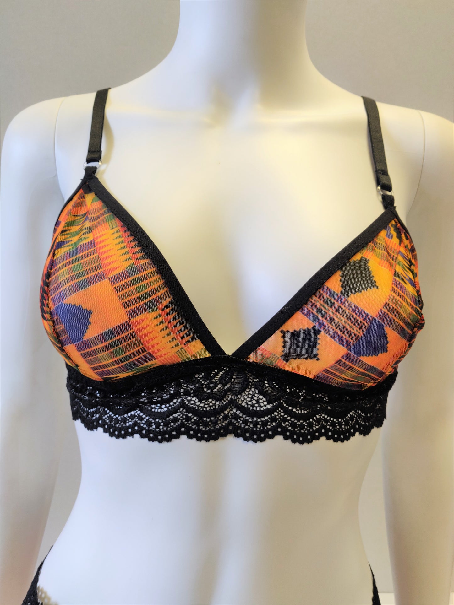 Nandi Lace and Kente Print Mesh Bralette