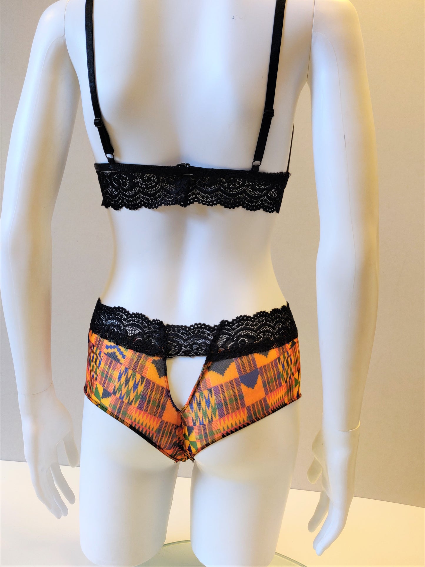Nandi Keyhole Lace and Kente Print Mesh Briefs