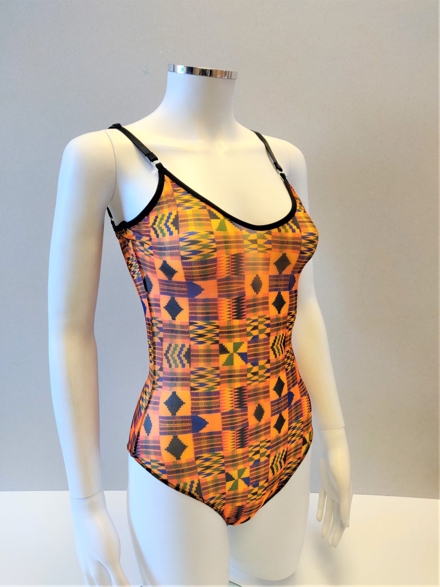 Moremi Kente Print Mesh Bodysuit