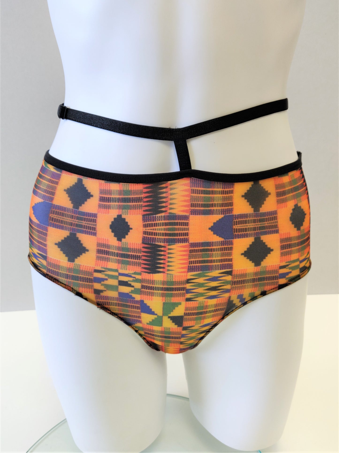 Llinga 1-Strap Harness Kente Mesh Briefs