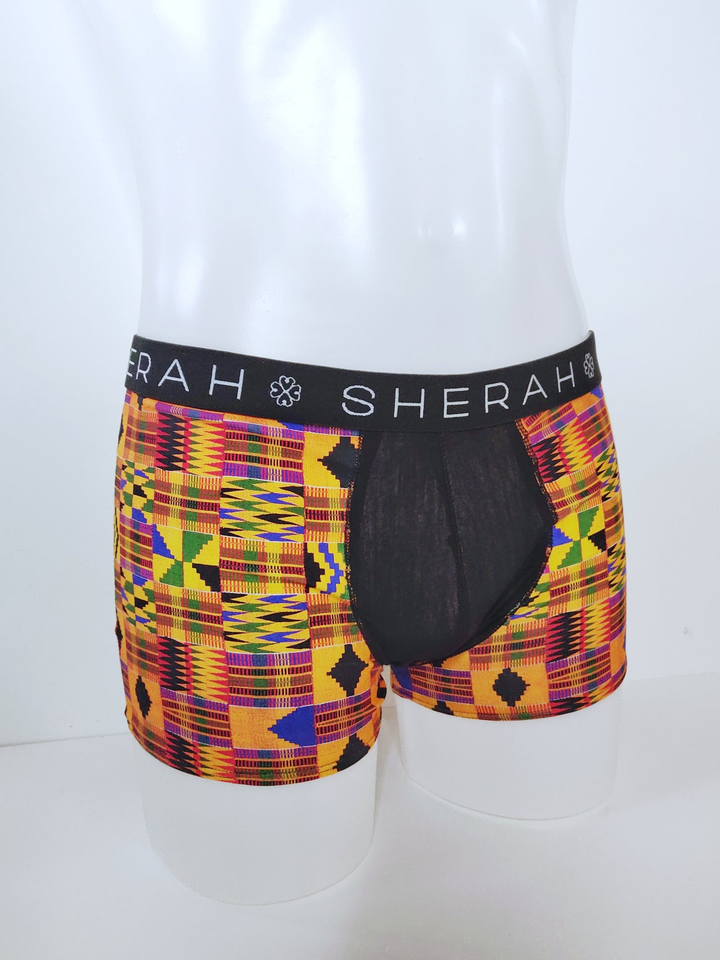 Oduduwa Kente Print and Black Cotton Jersey Men's Boxers