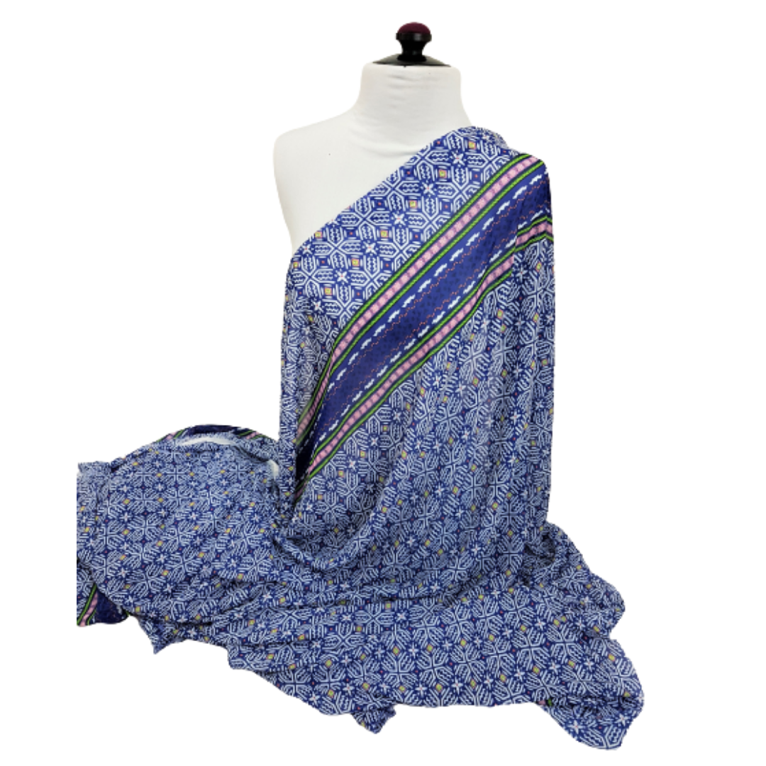 Blue Pattern Print Chiffon Fabric