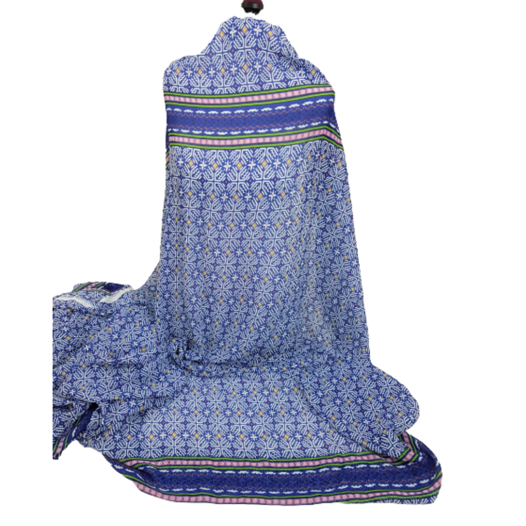 Blue Pattern Print Chiffon Fabric
