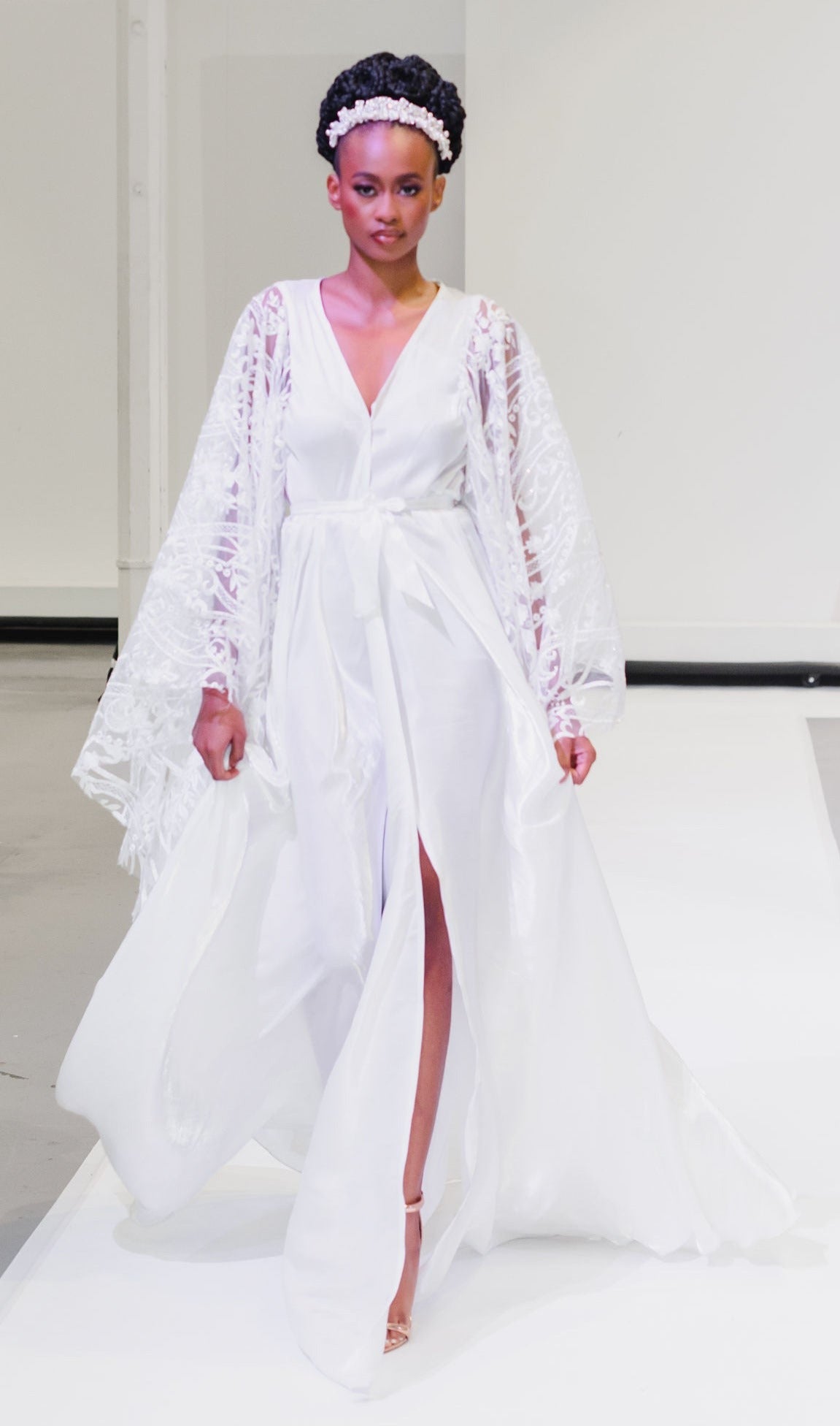 Seraphina Lace Bridal Robe with Lace Circle Sleeves Sherah Seraphina Lace Bridal Robe with Lace Circle Sleeves Sherah