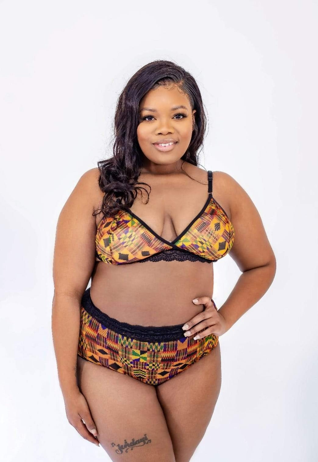 Nandi Lace and Kente Print Mesh Bralette