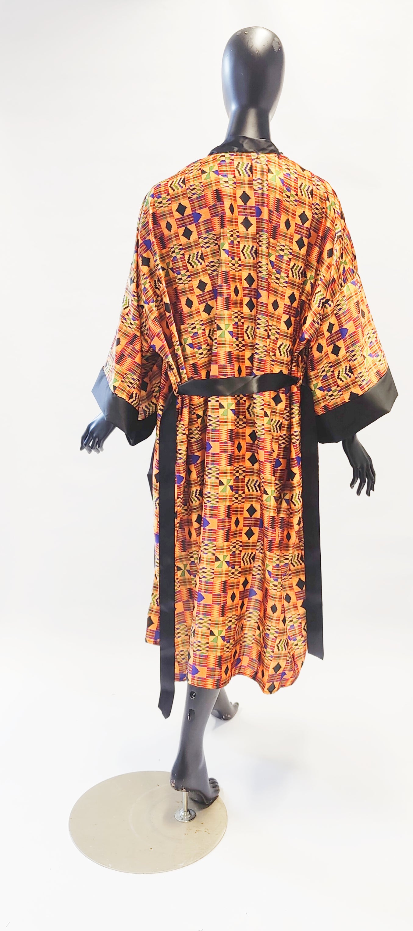 Nefertari Kente Print Satin Dressing Gown Kimono Robe