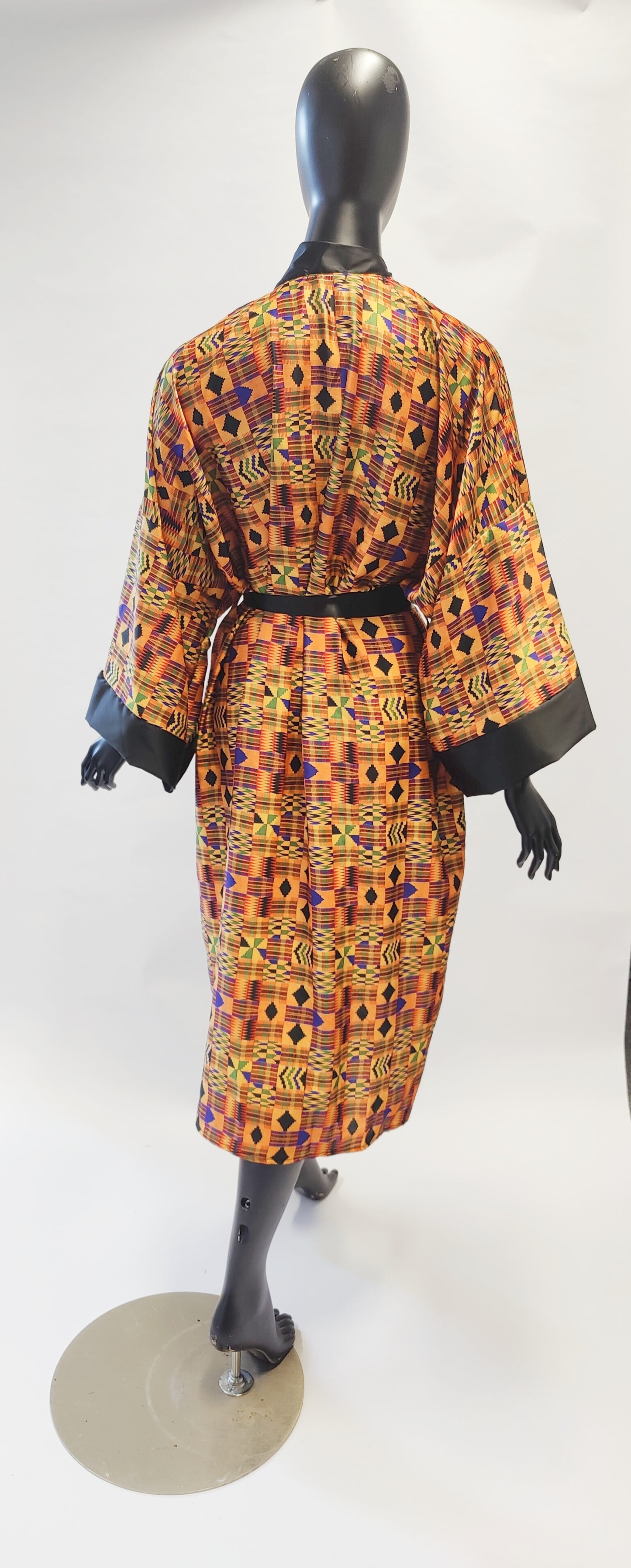 Nefertari Kente Print Satin Dressing Gown Kimono Robe