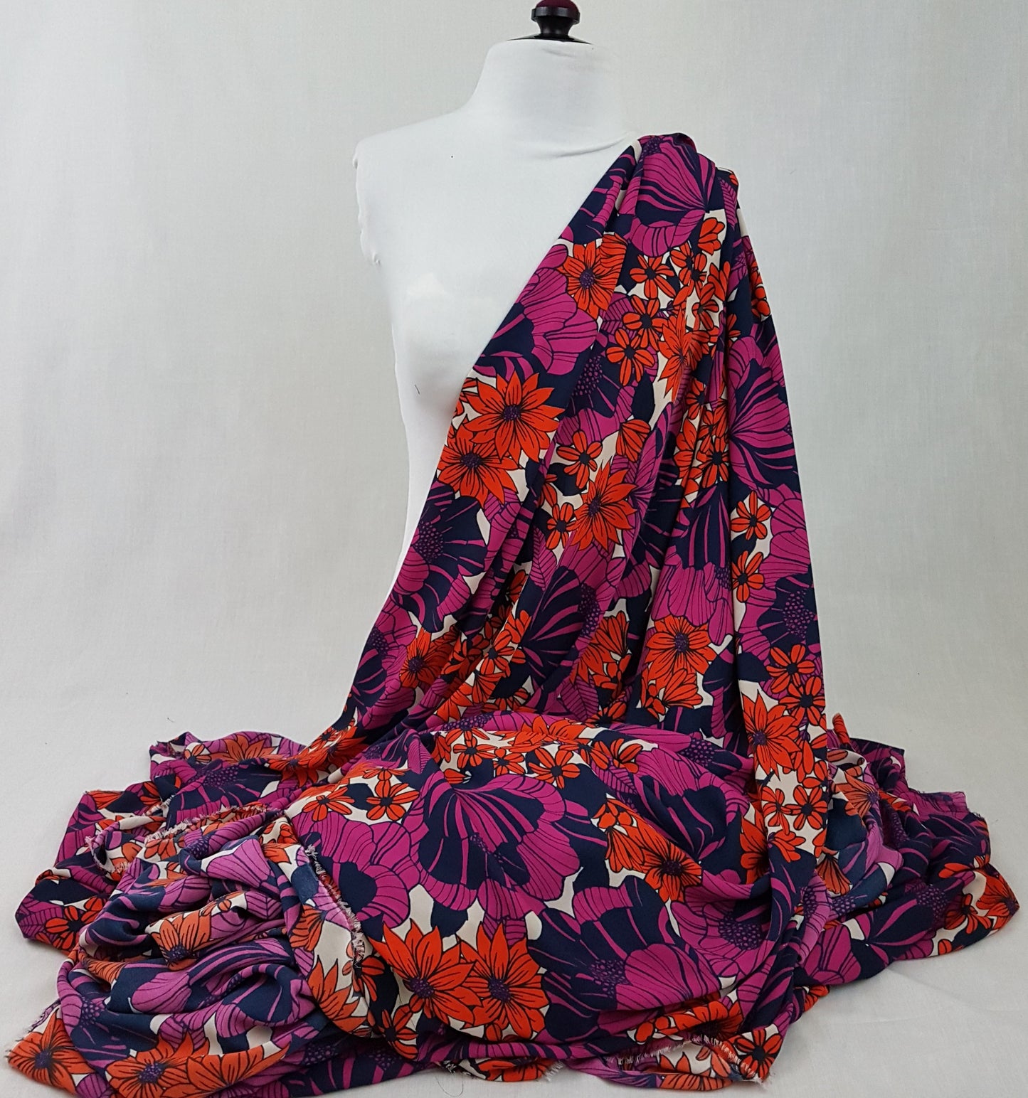 Purple, Navy and Orange Floral Print Georgette Crepe Fabric