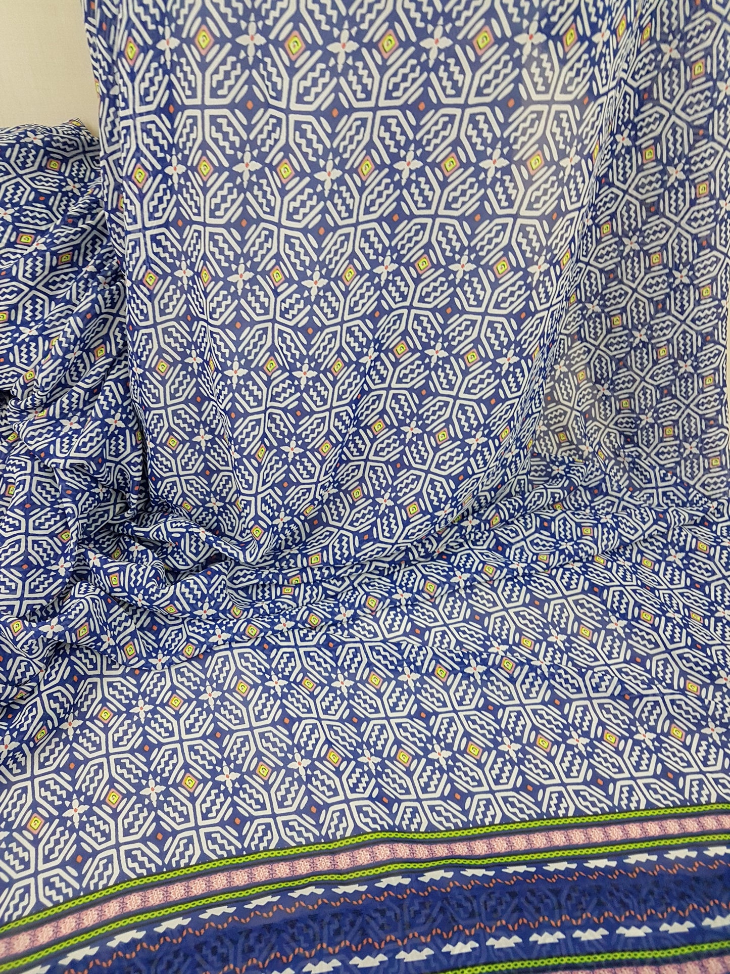Blue Pattern Print Chiffon Fabric