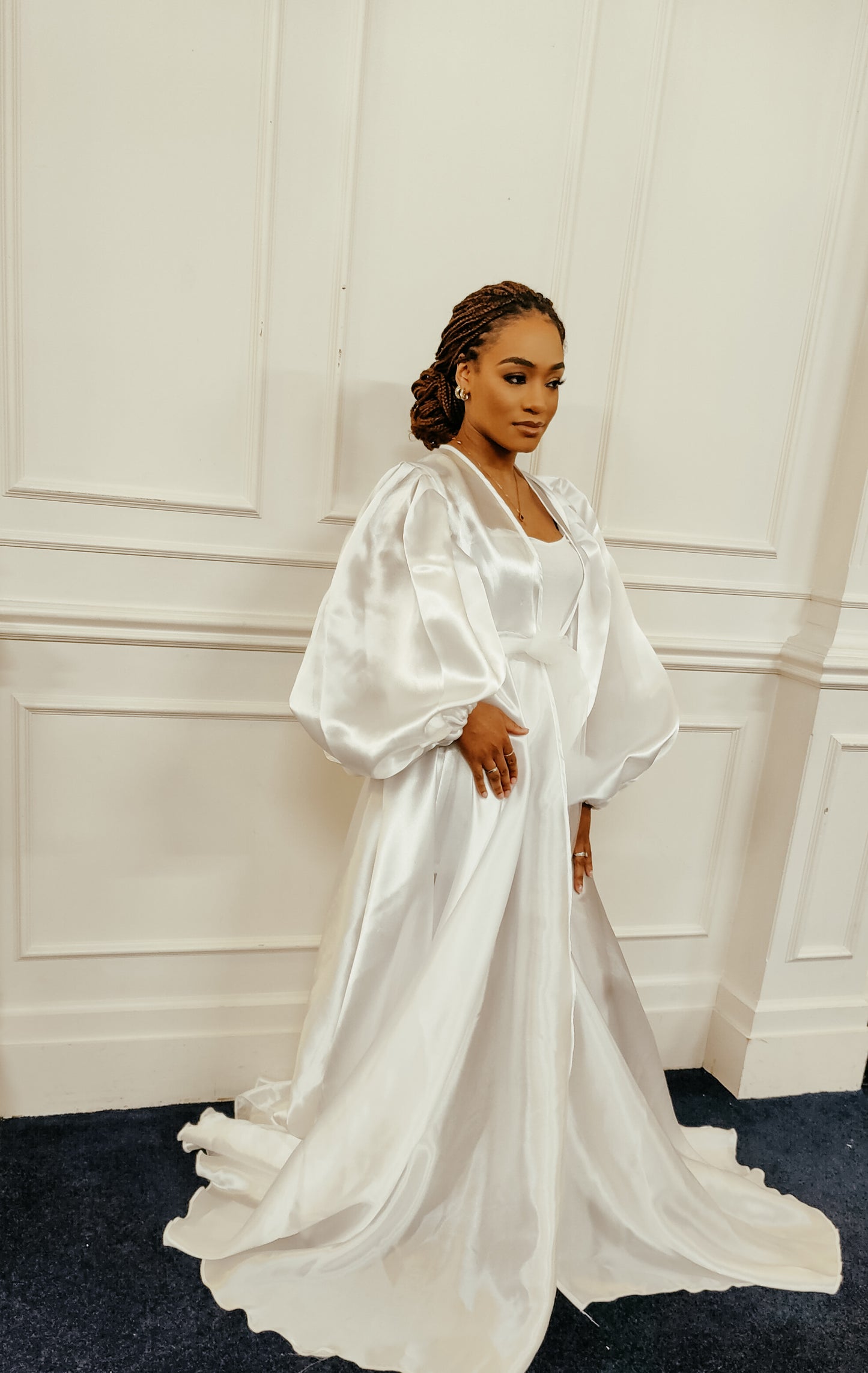 Queen Hadassah Organza Bridal Robe with Puff Sleeves