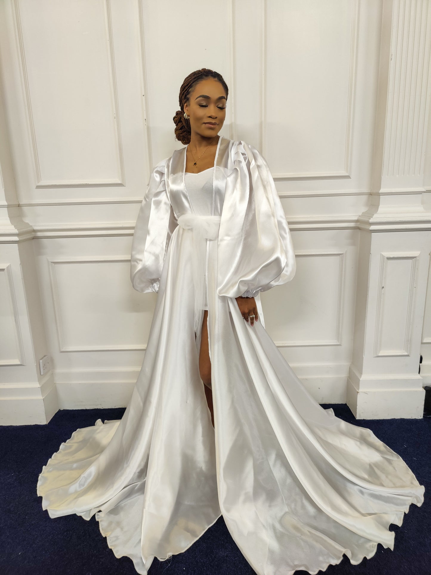 Queen Hadassah Organza Bridal Robe with Puff Sleeves