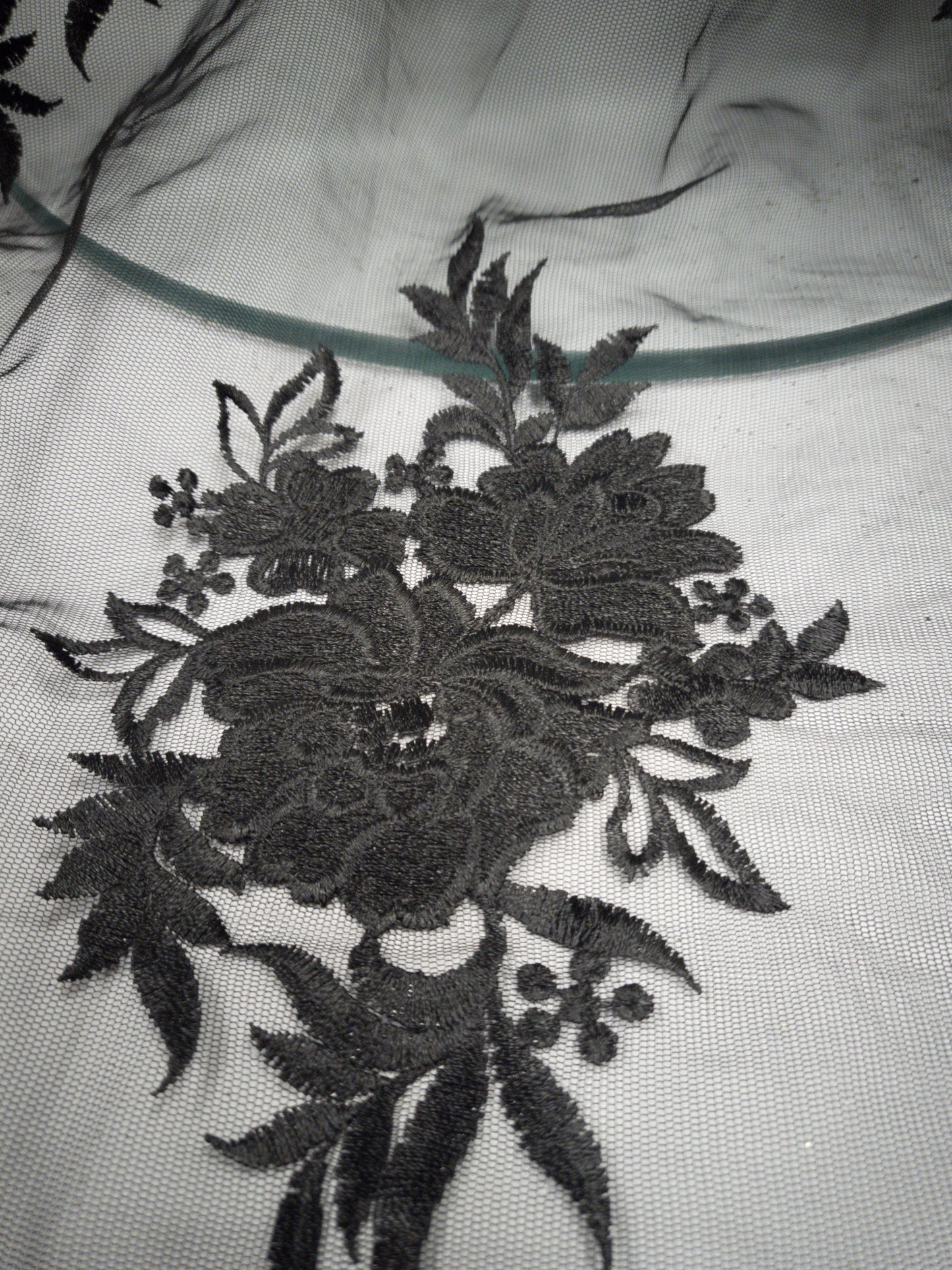 Black Floral Embroidery Tulle Net Lace Fabric