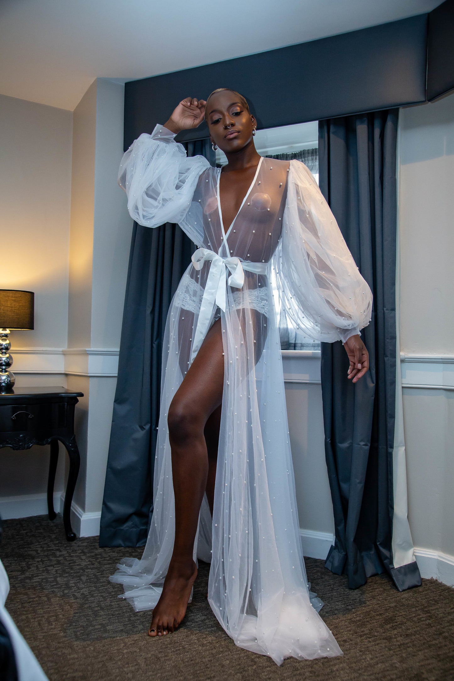 RUBIANA - Luxury Pearl Tulle Bridal Robe